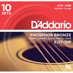 D'ADDARIO PHOSPHOR BRONZE ACOUSTIC GUITAR STRINGS, MEDIUM, 13-56, 10 SETS