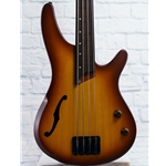 IBANEZ SR BASS HOLLOW BODY FRETLESS- NATURAL BROWNED BURST FLAT