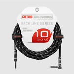 GATOR BACKLINE SERIES 10 FOOT STRAIGHT TO RIGHT ANGLE BRAIDED INSTRUMENT CABLE – BLACK/GREY