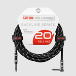 GATOR BACKLINE SERIES 20 FOOT STRAIGHT TO RIGHT ANGLE BRAIDED INSTRUMENT CABLE – BLACK/GREY