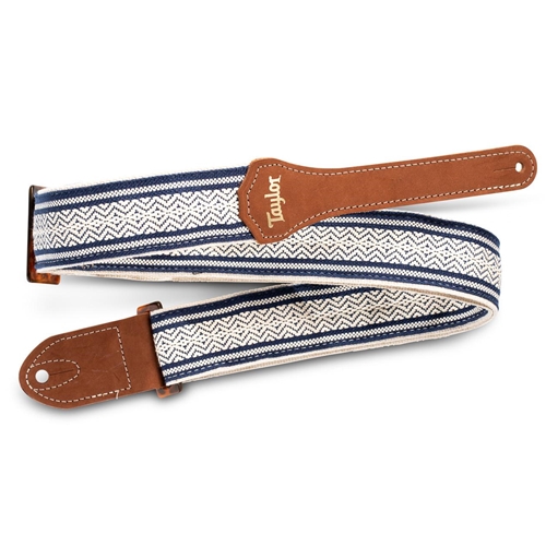 TAYLOR 2" ACADEMY JACQUARD LEATHER GUITAR STRAP, WHITE/BLUE