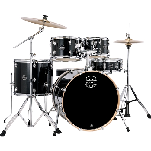 MAPEX VENUS 5 PIECE ROCK COMPLETE SETUP - BLACK GALAXY SPARKLE