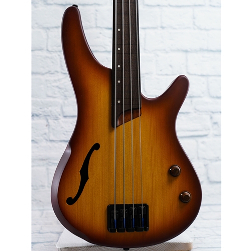 IBANEZ SR BASS HOLLOW BODY FRETLESS- NATURAL BROWNED BURST FLAT